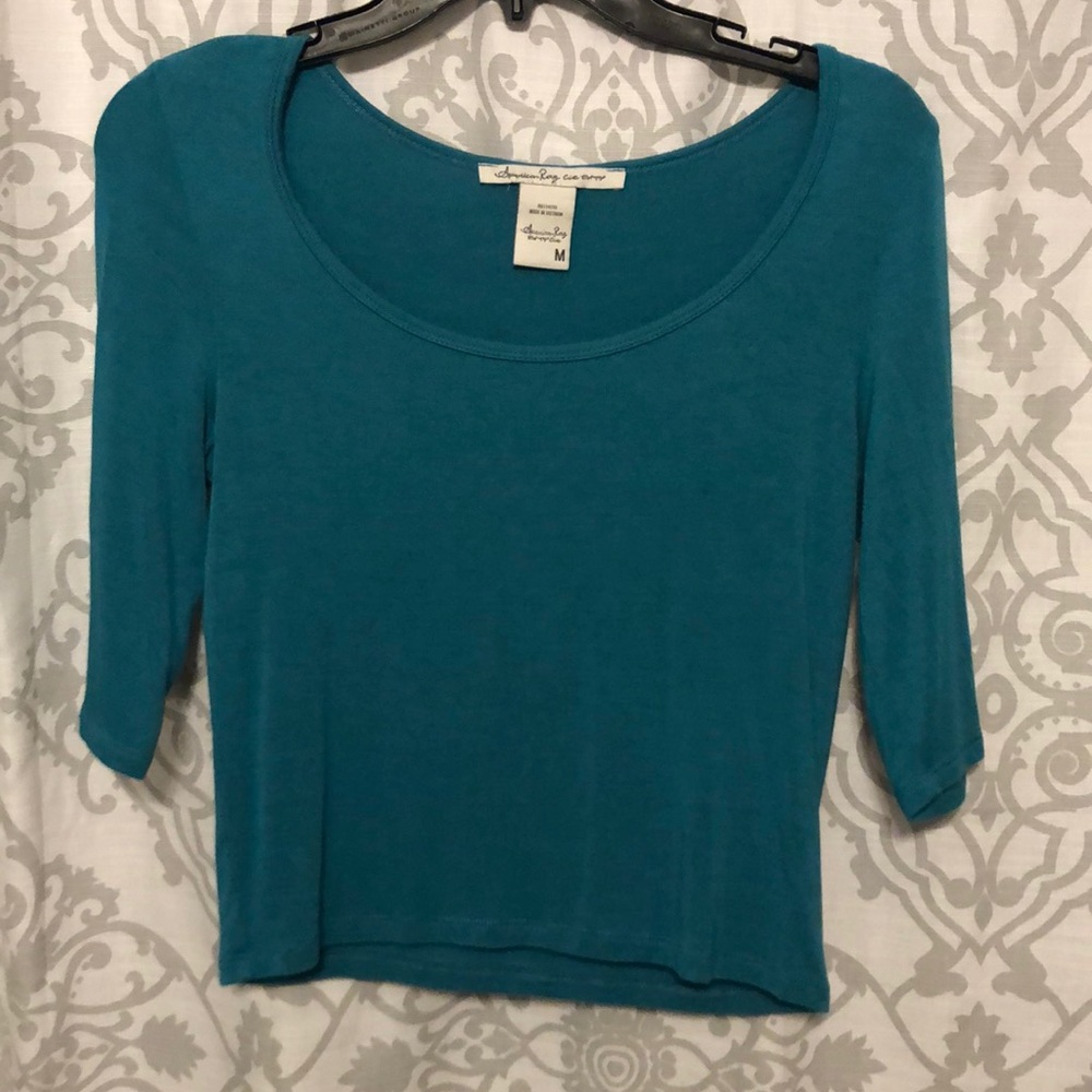 American Rag teal long sleeve crop top